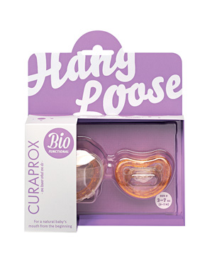 БИО функциональная соска Curaprox оражевая,  размер 0 (3-7кг, 0 -7 мес), 2 шт с держателем