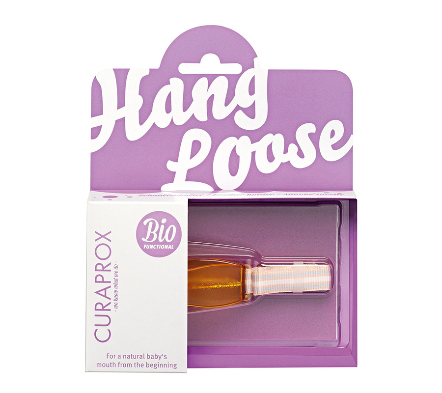 БИО функциональная соска Curaprox оражевая,  размер 0 (3-7кг, 0 -7 мес), 2 шт с держателем
